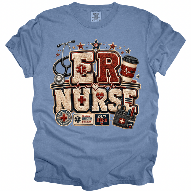 Faux Chenille ER and ICU Nurse - Comfort Colors T-Shirt