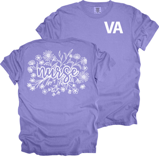 VA Nurse with Wildflowers - Comfort Colors T-Shirt