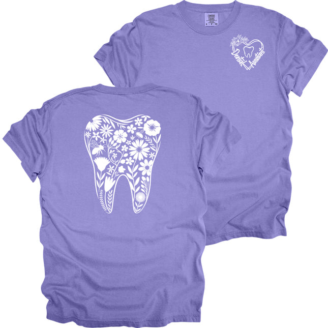 Dental Assistant with Floral Tooth - Comfort Colors T-Shirt