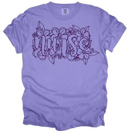 Floral Outline Nurse - Comfort Colors T-Shirt