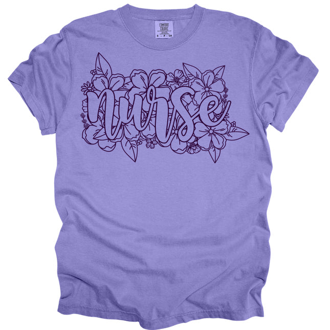 Floral Outline Nurse - Comfort Colors T-Shirt
