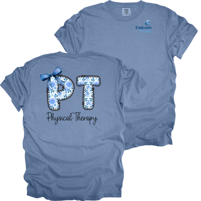 Carilion Clinic Physical Therapy Floral Blue Design - Comfort Colors T-Shirt