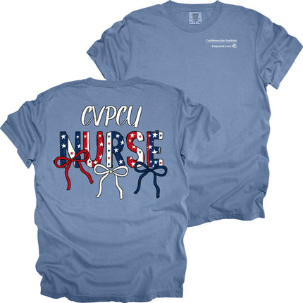 Carilion Clinic Red, White, Blue Nurse with Department- Comfort Colors T-Shirt