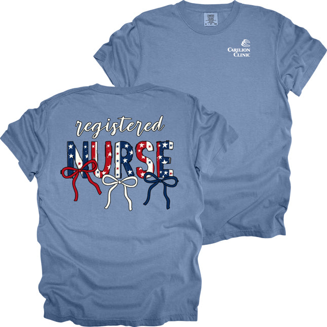 Carilion Clinic Red, White, Blue Nurse with Department- Comfort Colors T-Shirt