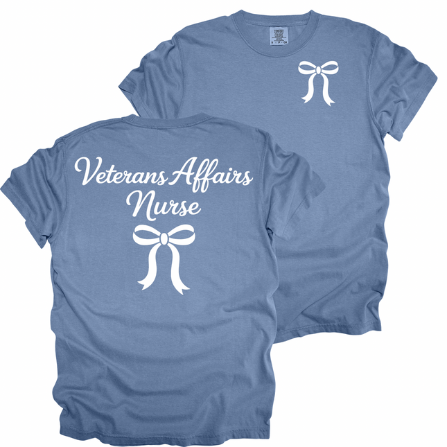 Veterans Affairs Cursive Nurse with Bow - Comfort Colors T-Shirt