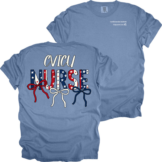 Carilion Clinic Red, White, Blue Nurse with Department- Comfort Colors T-Shirt