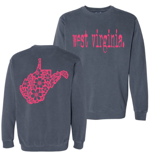 West Virginia Typewriter with Floral State Outline - Comfort Colors Series