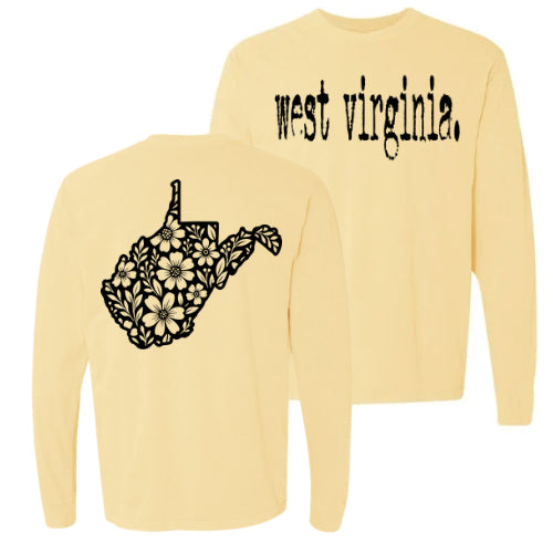 West Virginia Typewriter with Floral State Outline - Comfort Colors Series