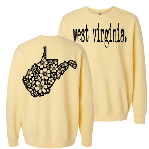 West Virginia Typewriter with Floral State Outline - Comfort Colors Series