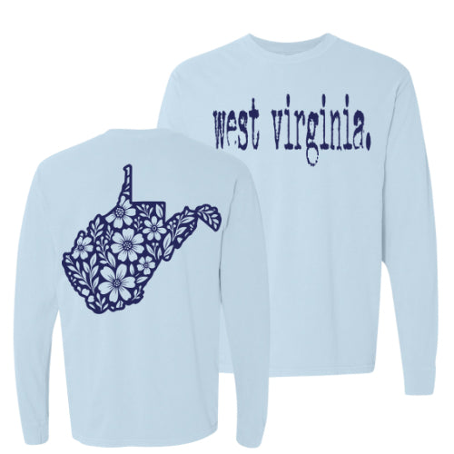 West Virginia Typewriter with Floral State Outline - Comfort Colors Series