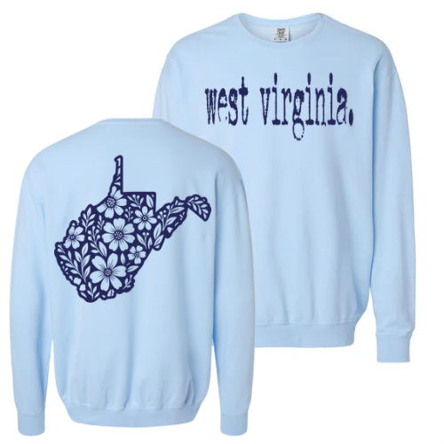 West Virginia Typewriter with Floral State Outline - Comfort Colors Series