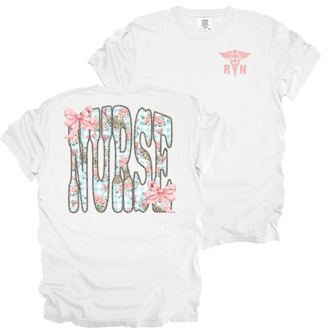 RN Caduceus with Floral Nurse - Comfort Colors T-Shirt