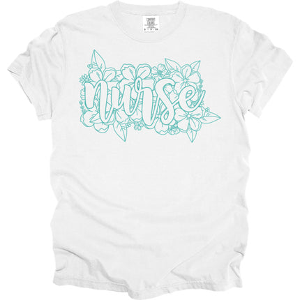 Floral Outline Nurse - Comfort Colors T-Shirt