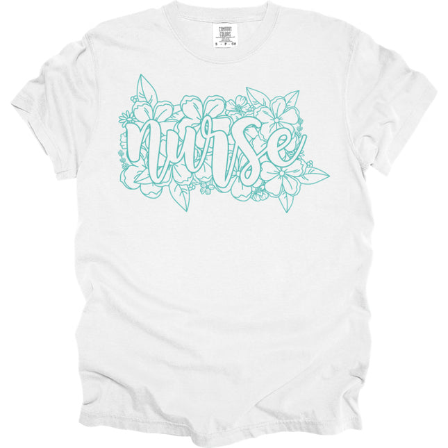 Floral Outline Nurse - Comfort Colors T-Shirt